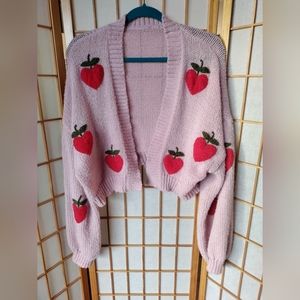 Pink Strawberry Heart Crop Sweater